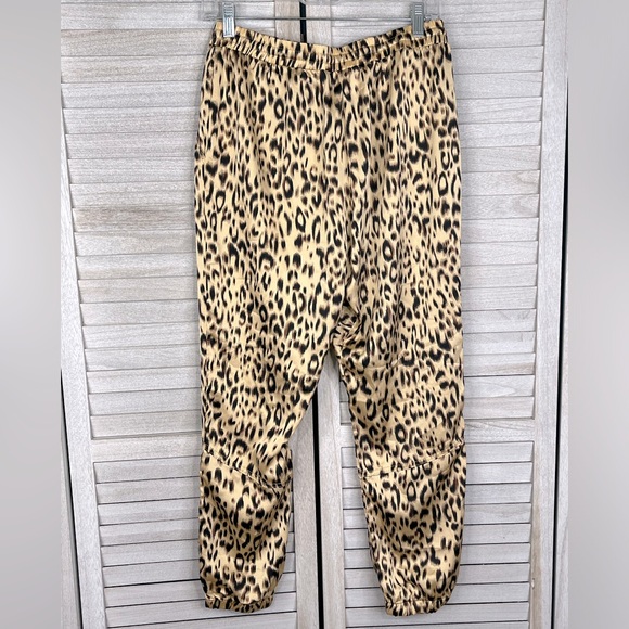 STORIA Cheetah Print Joggers w Zippers Lightweight Silky Tan/Black-Medium - Picture 3 of 3
